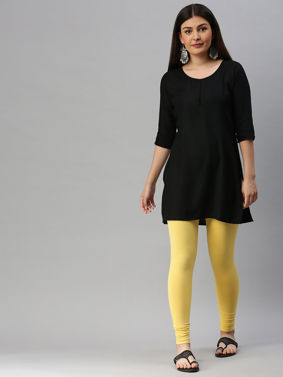 De Moza Women's Premium Ankle Length Leggings Solid Cotton Yellow - De Moza (6679540432959)
