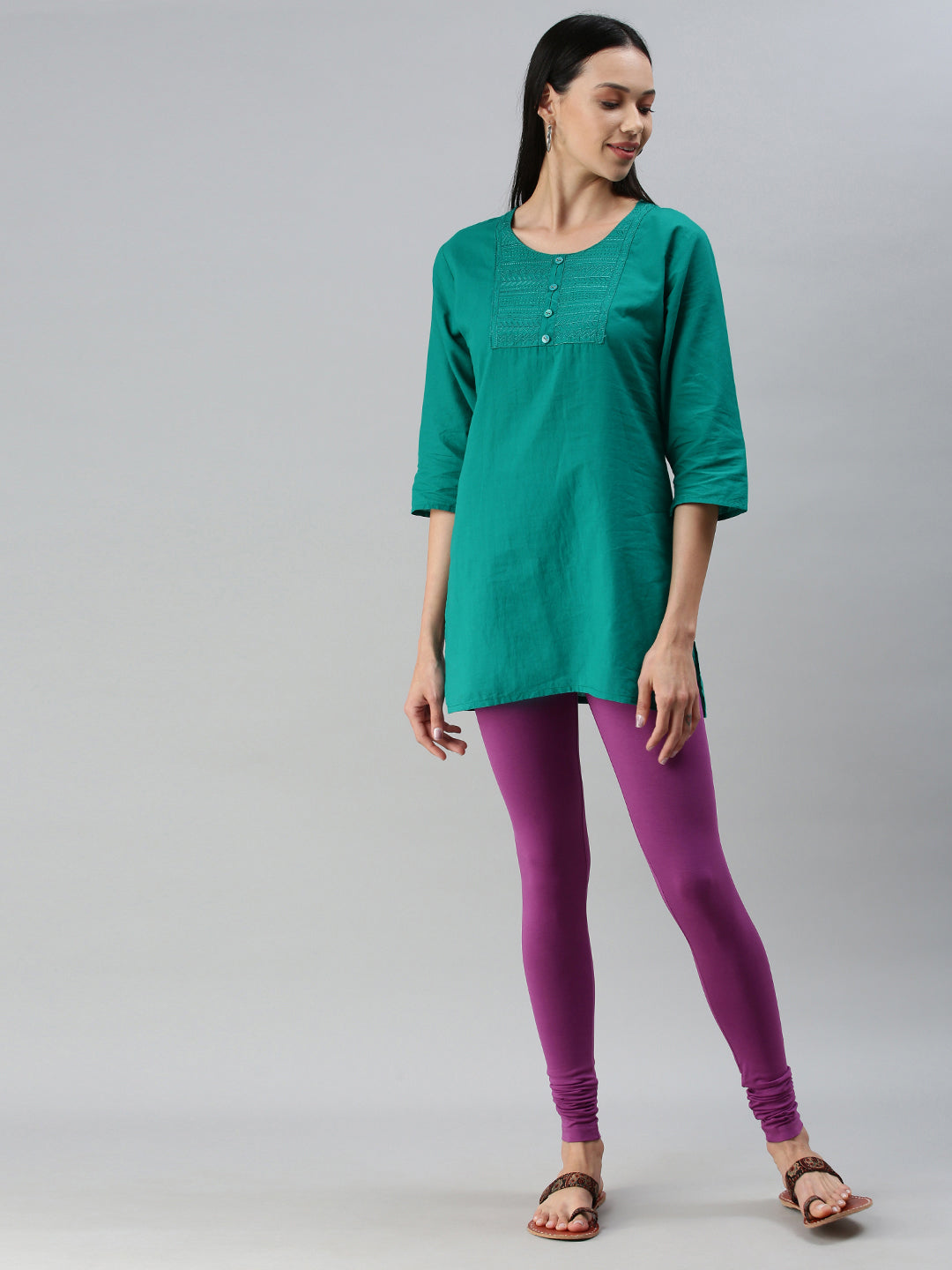De Moza Ladies Churidar Leggings Solid Cotton Light Purple - De Moza