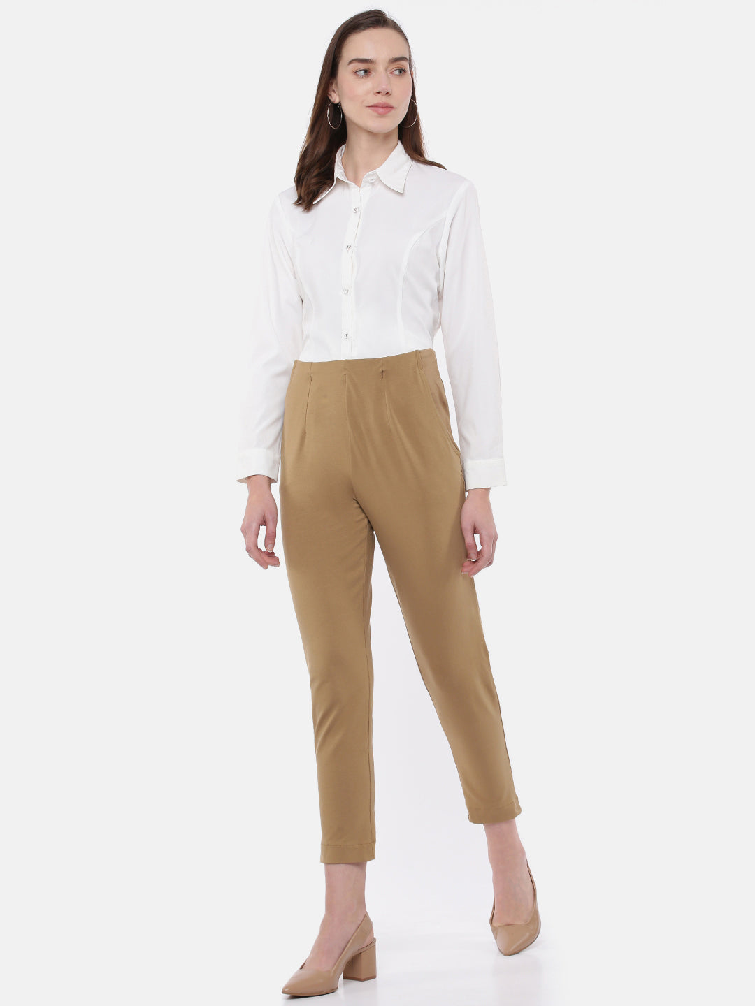 De Moza Women's Cigarette Pant Golden Beige