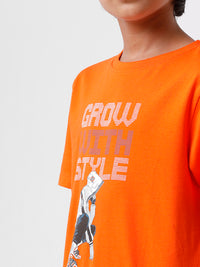 Kids - Boys Printed Half Sleeve T-Shirt Dark Orange