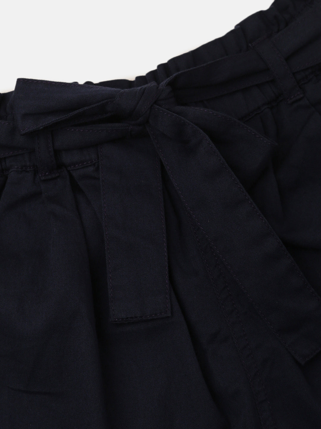 PIPIN Girls Paper Bag Pant Solid Cotton Navy Blue - De Moza