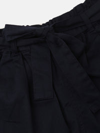 PIPIN Girls Paper Bag Pant Solid Cotton Navy Blue - De Moza