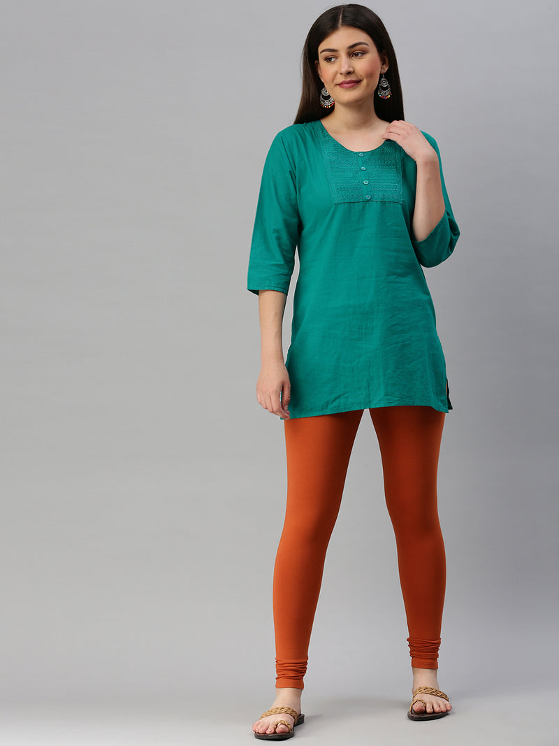 De Moza Ladies Leggings Ankle Length Solid Cotton Rust - De Moza