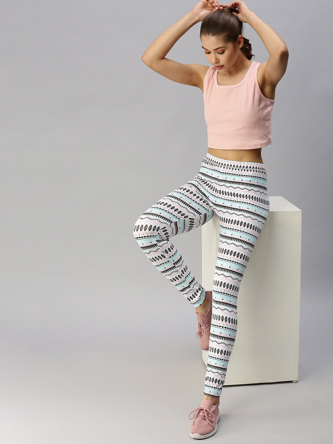 Ladies Printed Active Wear Leggings White