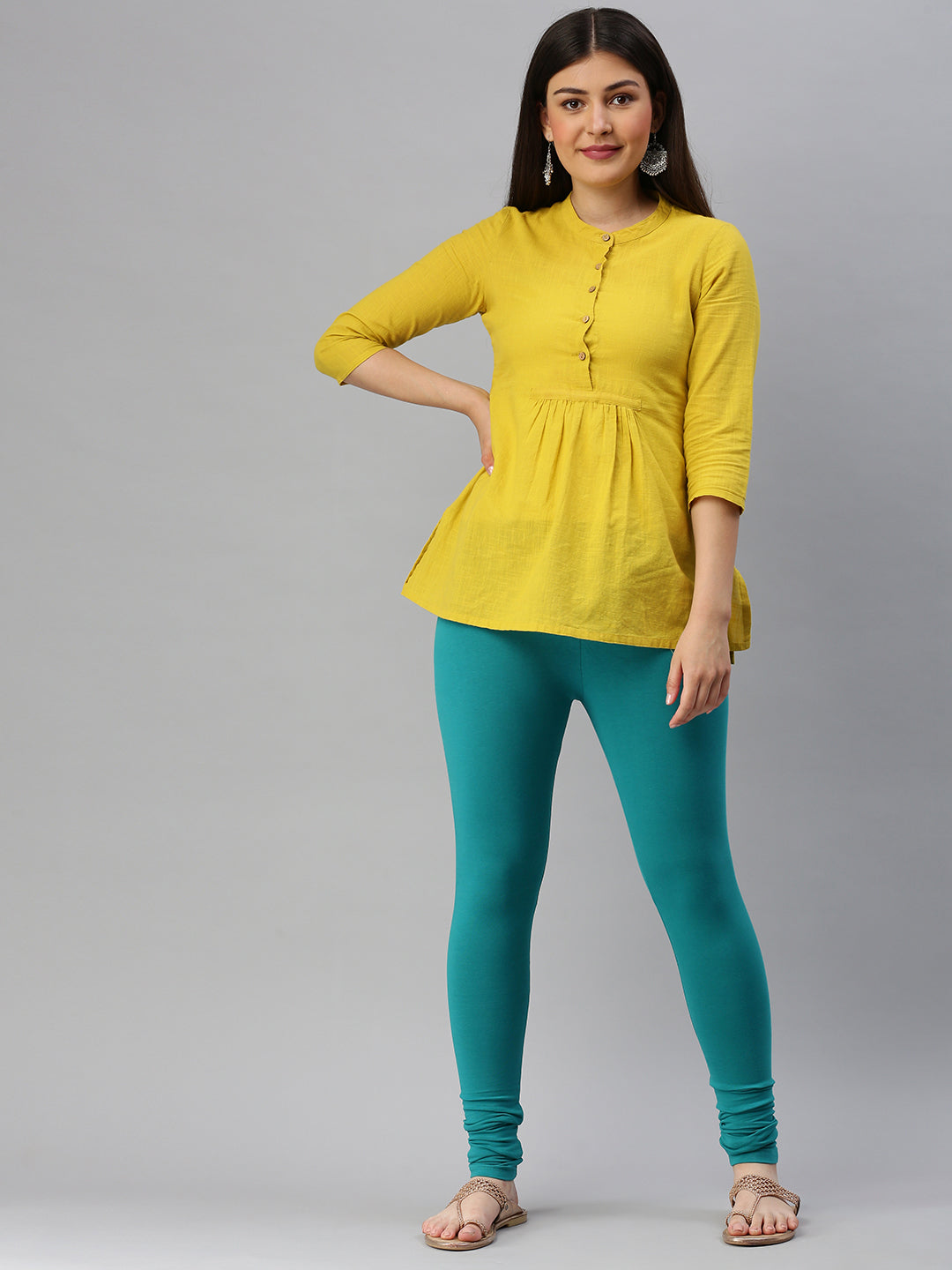 De Moza Women's Premium Churidhar Leggings Solid Cotton Sea Green - De Moza (6679541252159)
