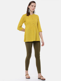 De Moza Ladies Ankle Length Leggings Solid Cotton Olive Green - De Moza