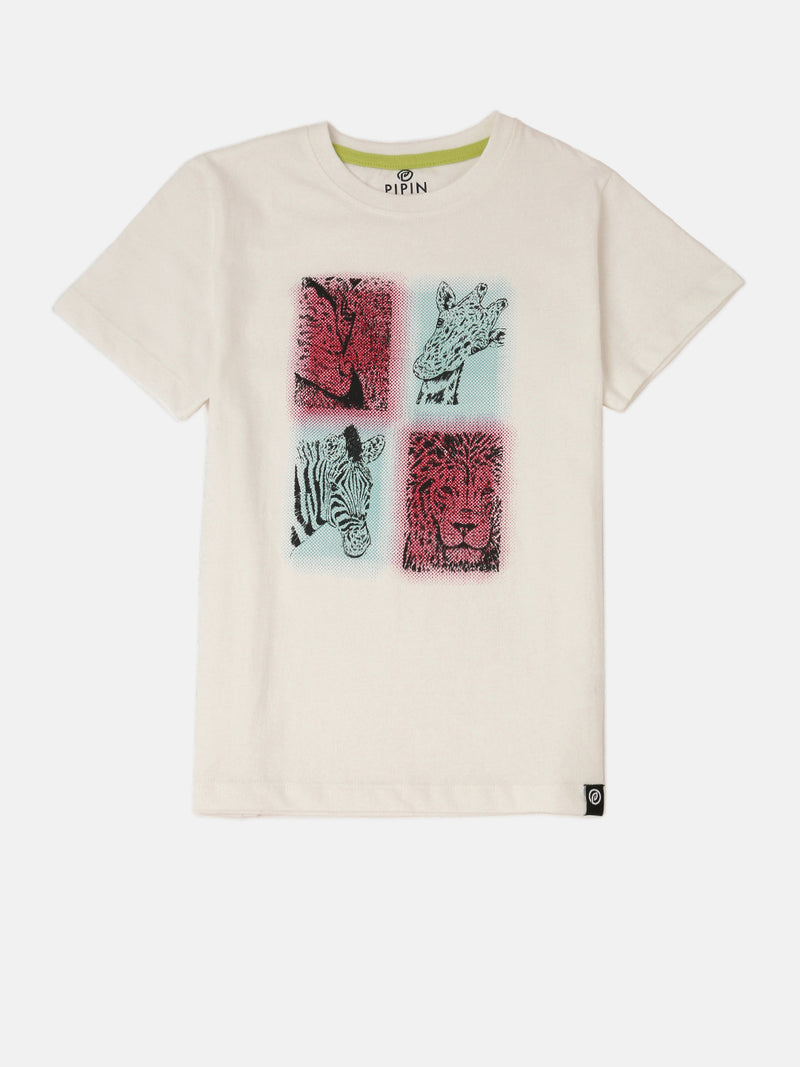 PIPIN Boys Printed T-shirt Offwhite