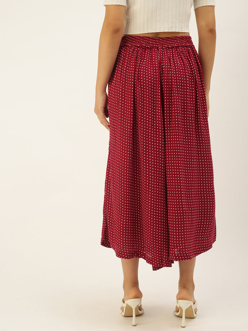 De Moza Womens Printed Culottes Maroon