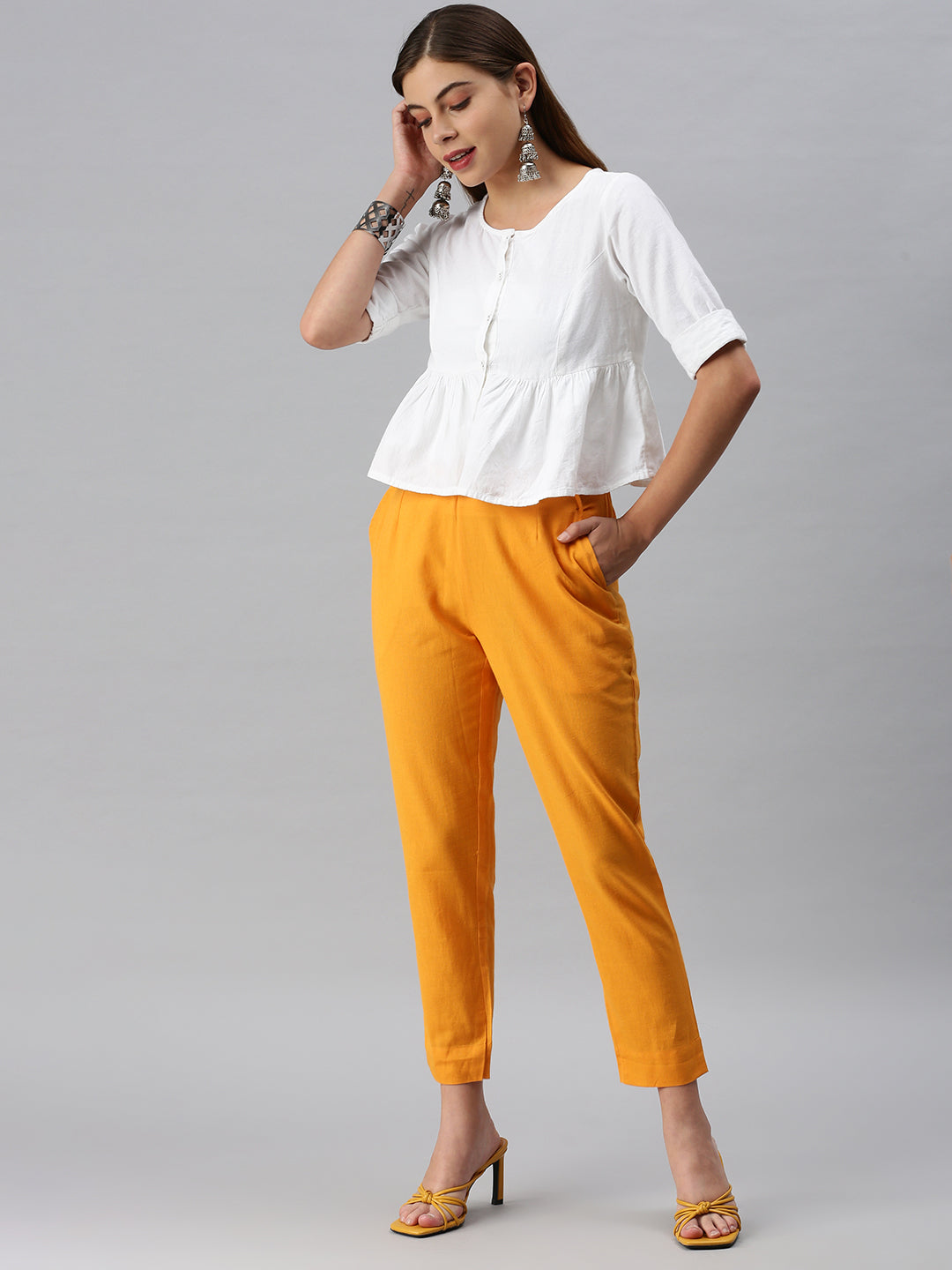 De Moza Women's Cigarette Pant Mustard