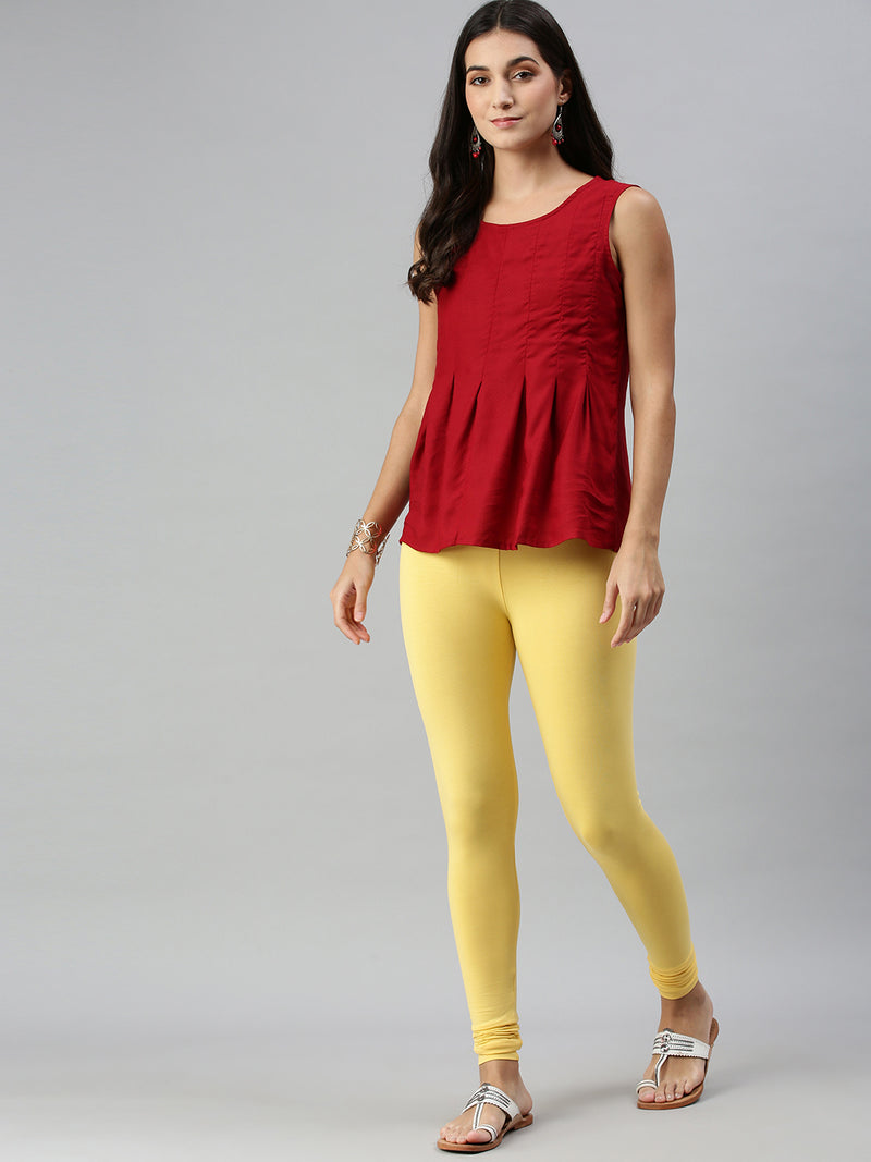 De Moza Ladies Churidar Leggings Solid Cotton Yellow - De Moza