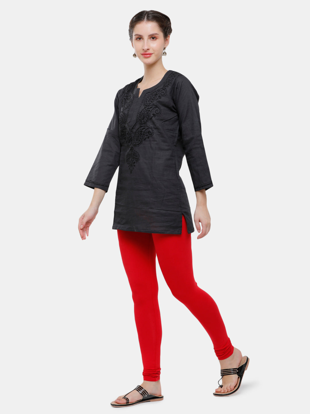 De Moza Ladies Churidar Leggings Solid Cotton True Red - De Moza