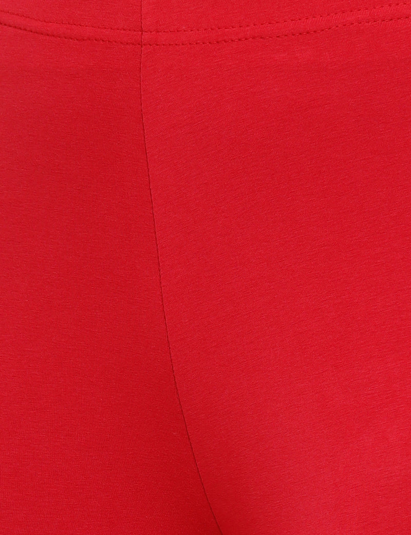 De Moza Ladies Ankle Length Leggings Solid Cotton True Red - De Moza