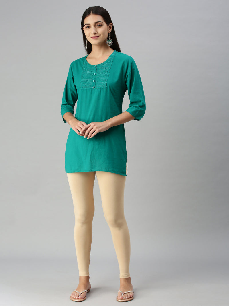 De Moza Ladies Ankle Length Leggings Solid Cotton Beige - De Moza