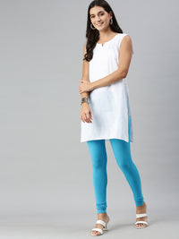 De Moza Ladies Churidar Leggings Solid Cotton Light Blue - De Moza