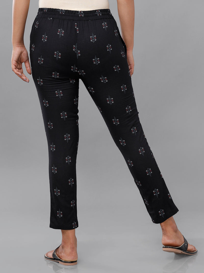De Moza Ladies Printed Straight Pant Black