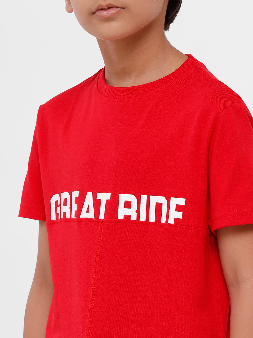 Kids - Boys Printed Half Sleeve T-Shirt Raising Red