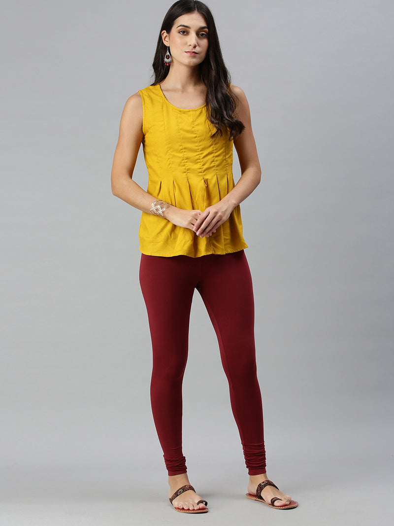 De Moza Ladies Churidar Leggings Solid Cotton Maroon - De Moza