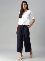 De Moza Ladies Printed Palazzo Rayon Navy Blue - De Moza