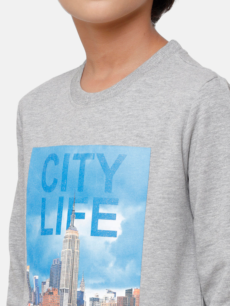 Kids - Boys Printed Sweatshirt Grey Melange