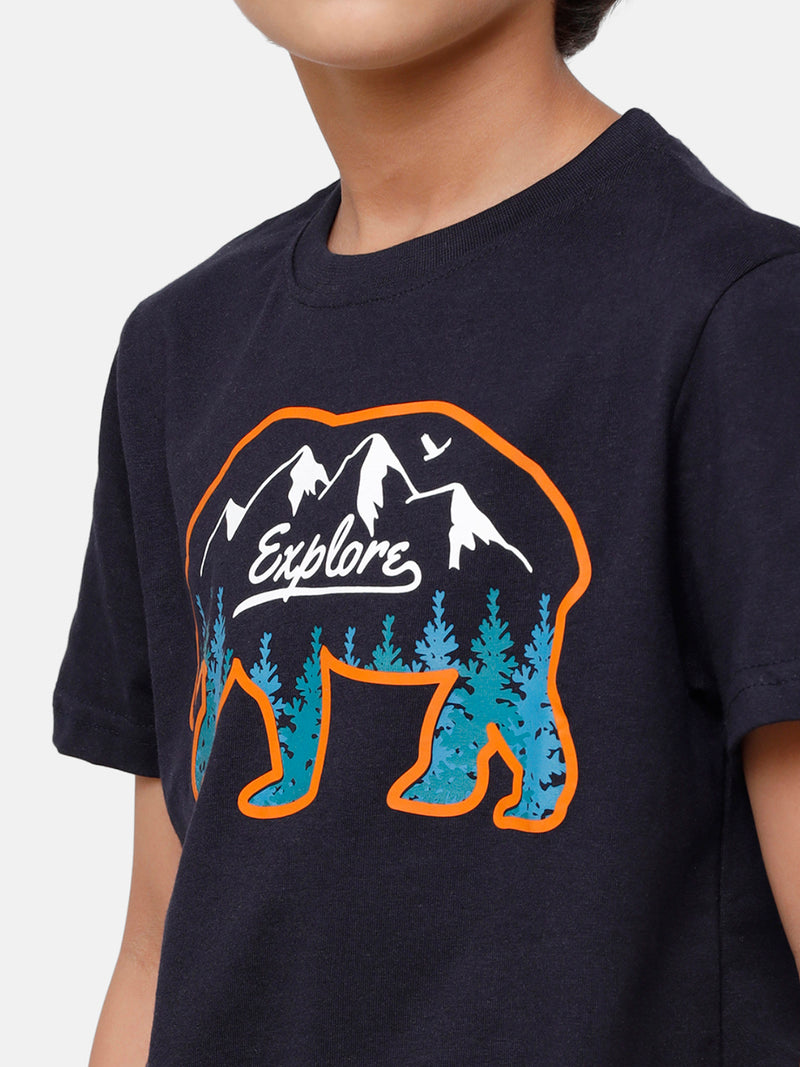 Kids - Boys Printed Half Sleeve T-Shirt Dark Navy Blue