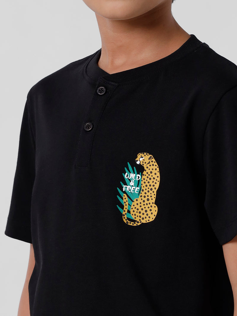 Kids - Boys Printed Half Sleeve T-Shirt Black