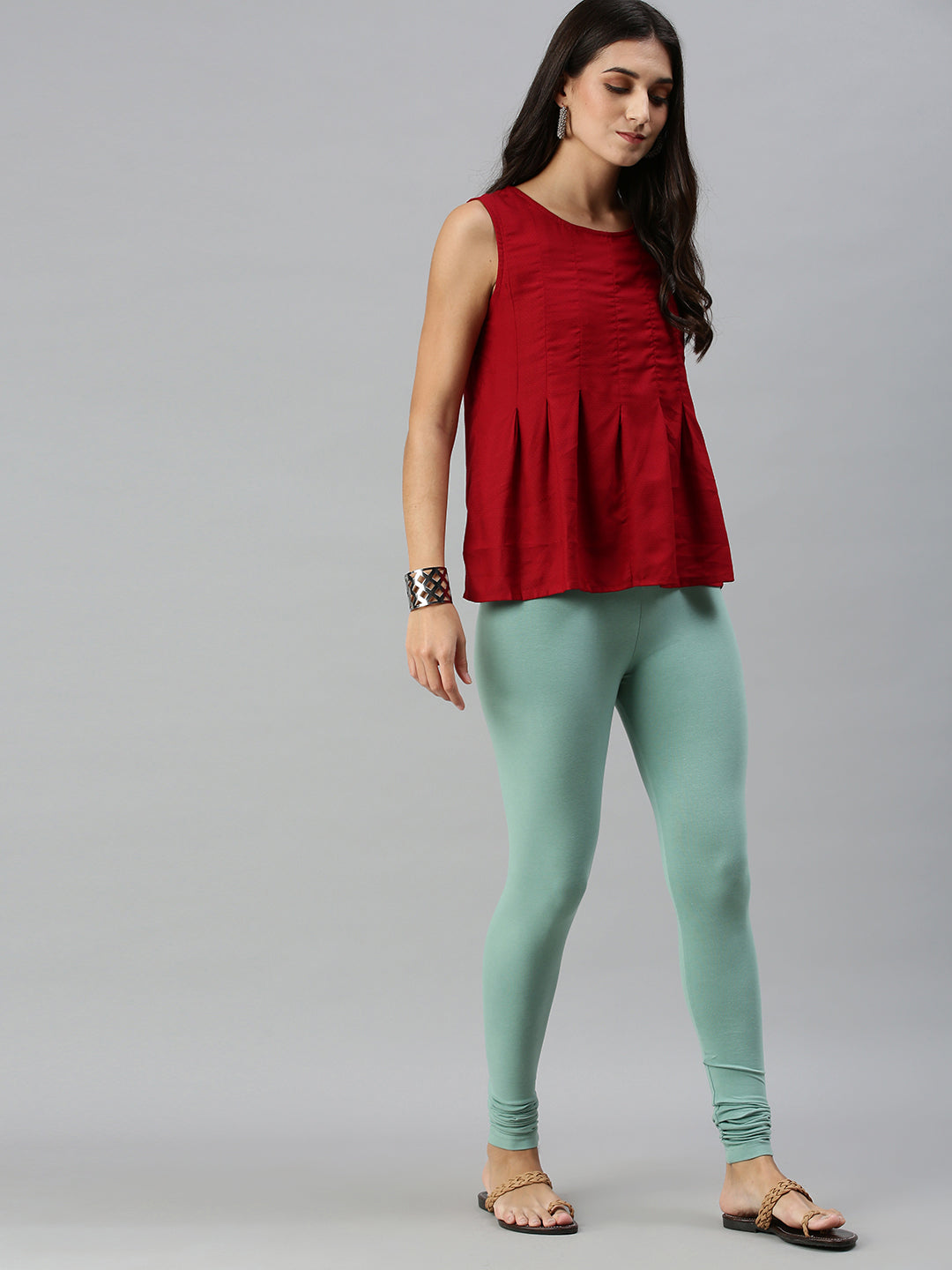 De Moza Ladies Churidar Leggings Solid Cotton Light Petrol - De Moza