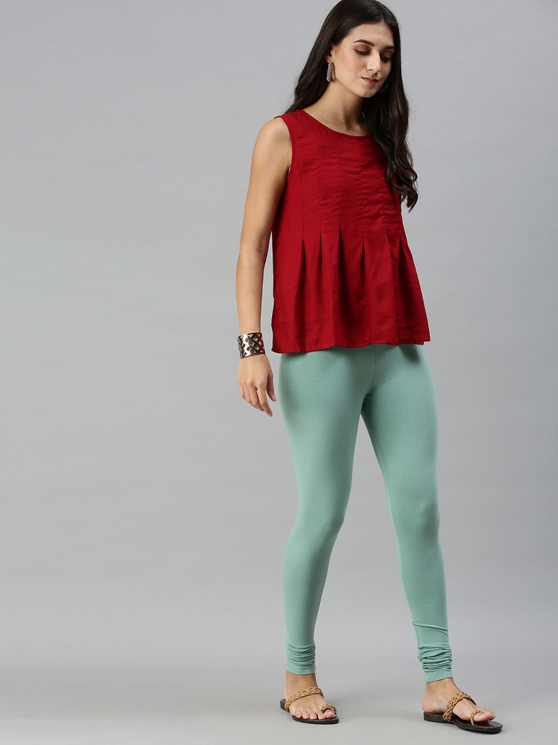 De Moza Ladies Churidar Leggings Solid Cotton Light Petrol - De Moza
