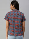 De Moza Women's Printed Half Sleeve Shirt Blue