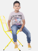 Kids - Boys Printed Half Sleeve T-Shirt Light Grey