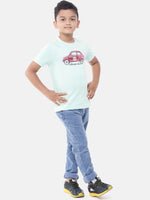 PIPIN Kids - Boys Half Sleeve - Basic crew neck Printed T-Shirt Cotton Aqua Green - De Moza (6682127269951)