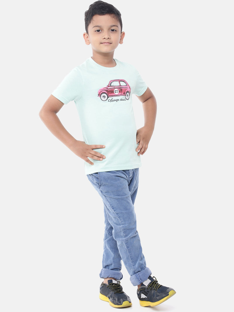 PIPIN Kids - Boys Half Sleeve - Basic crew neck Printed T-Shirt Cotton Aqua Green - De Moza (6682127269951)