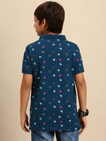 Kids - Boys Printed Half Sleeve T-Shirt Dark Blue