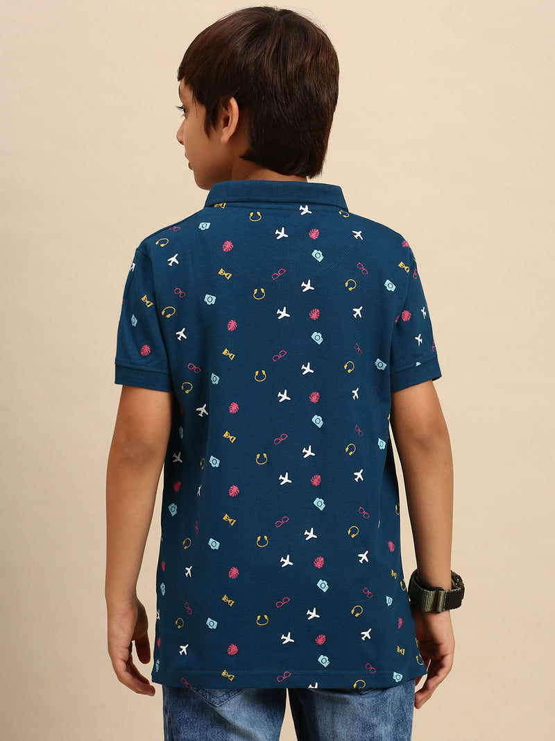 Kids - Boys Printed Half Sleeve T-Shirt Dark Blue