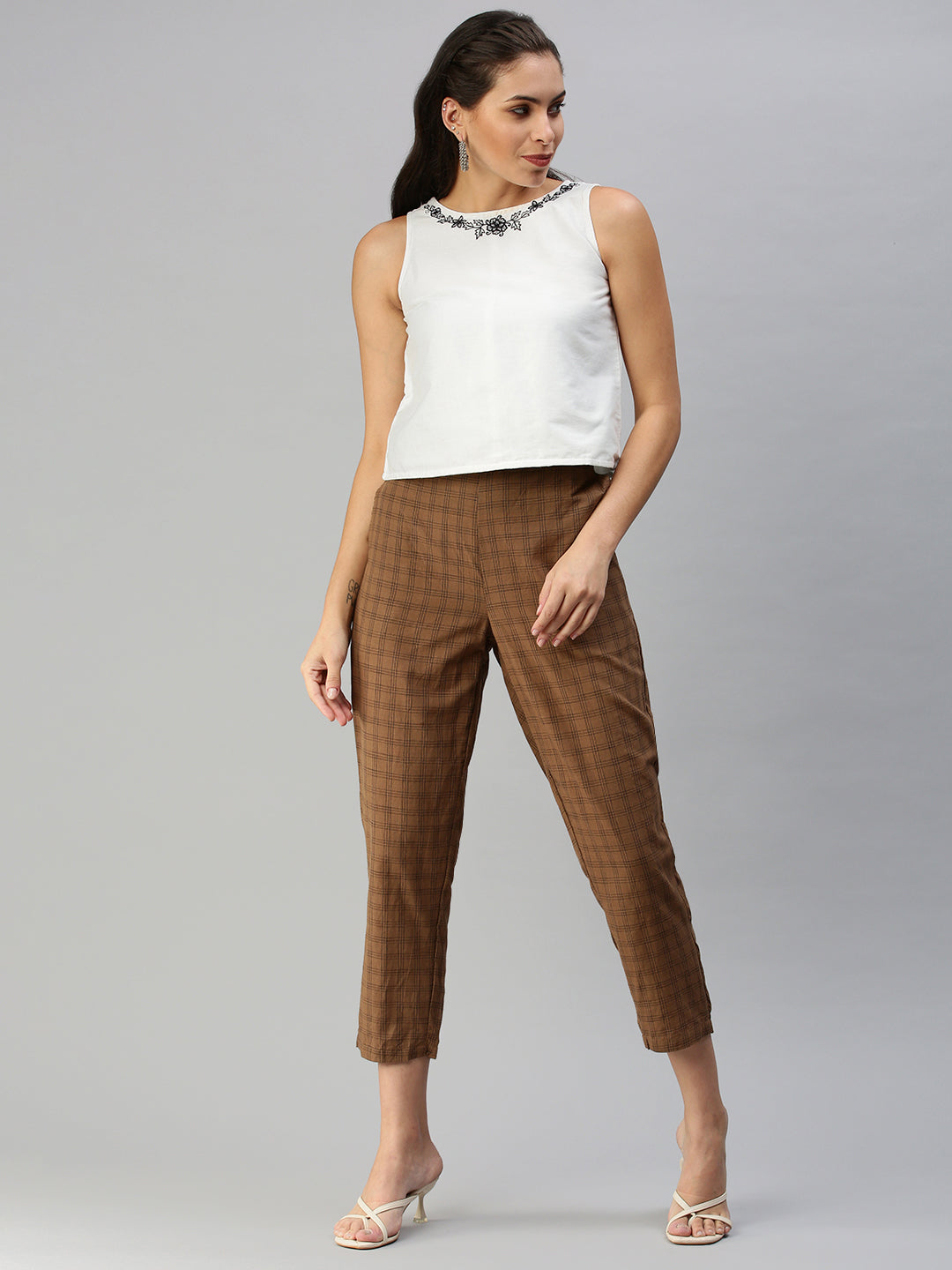 De Moza Women Cigarette Pant Coffee Brown