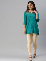 De Moza Ladies Leggings Ankle Length Solid Cotton Ivory - De Moza