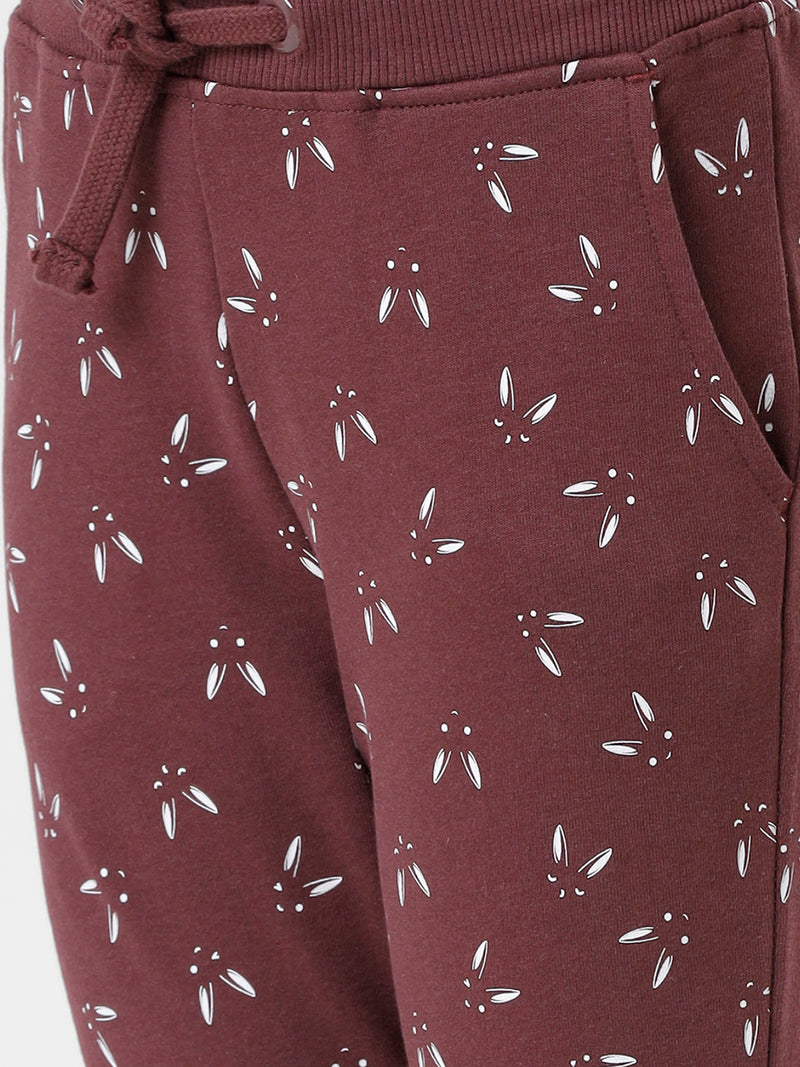 Kids - Girls Printed Jogger Rum Rasin