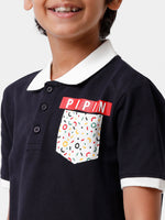 Kids - Boys Printed Half Sleeve T-Shirt Dark Navy Blue