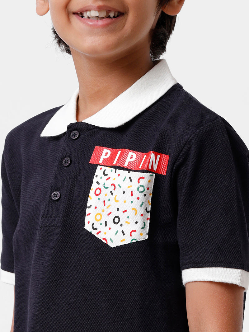 Kids - Boys Printed Half Sleeve T-Shirt Dark Navy Blue