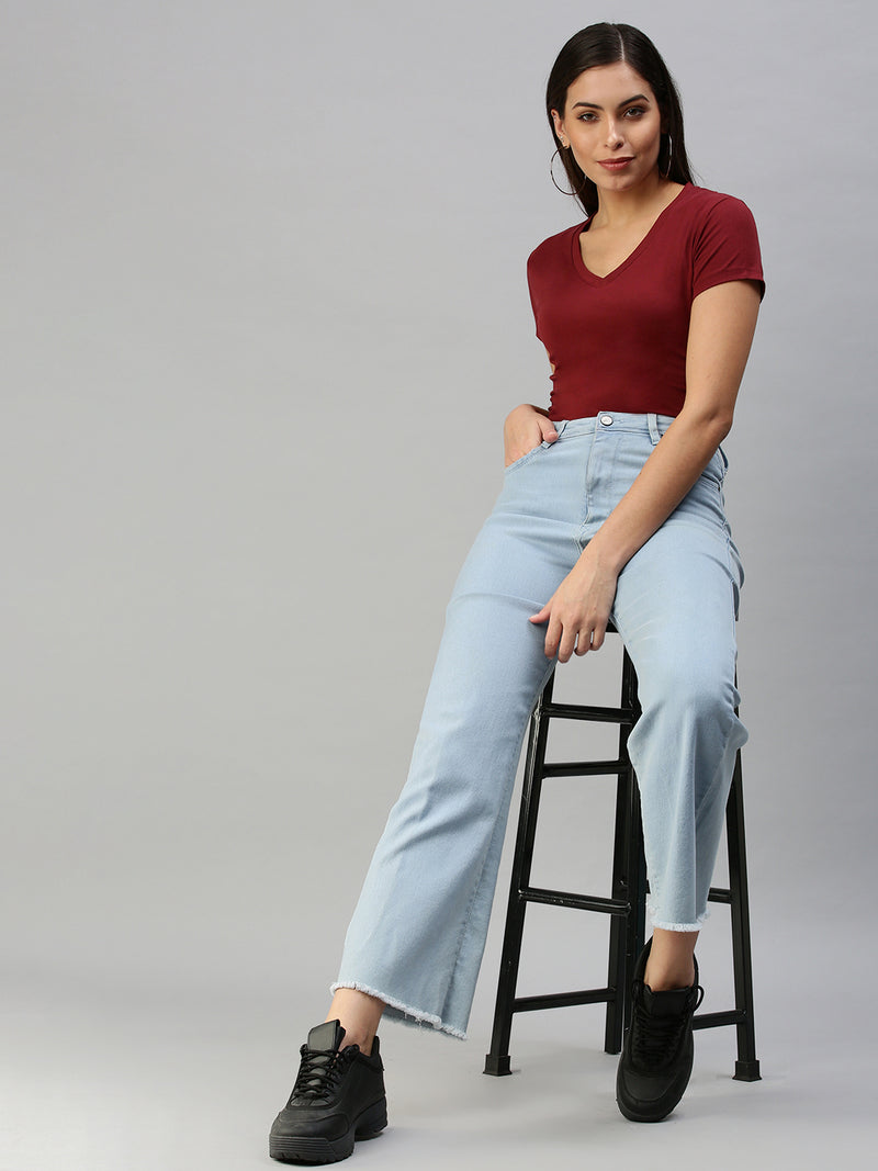De Moza Women's Half Sleeve Top Maroon