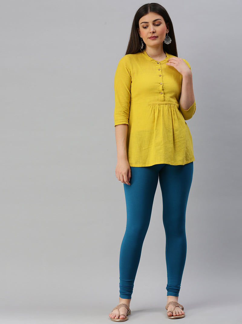 De Moza Women Churidar Leggings Solid Cotton Teal