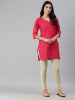 De Moza Ladies Ankle Length Leggings Solid Cotton Sand - De Moza