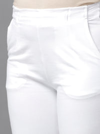 De Moza Womens Cigarette Pant Solid Cotton White - De Moza