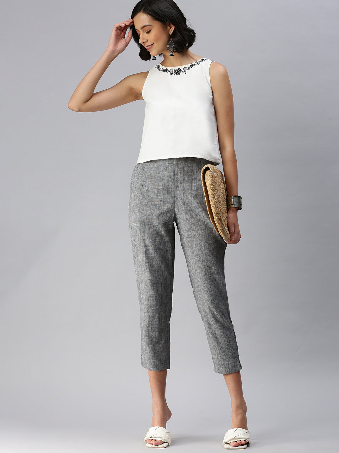 De Moza Ladies Straight Pant Dark Grey