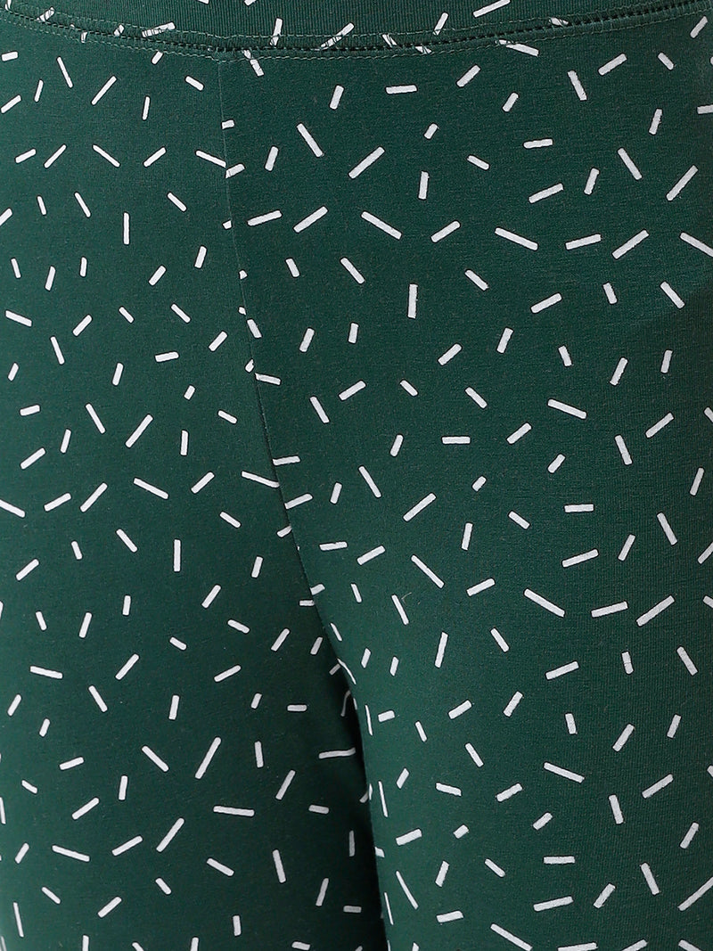 De Moza Kids - Girls Ankle Length Printed Leggings Viscose Green - De Moza