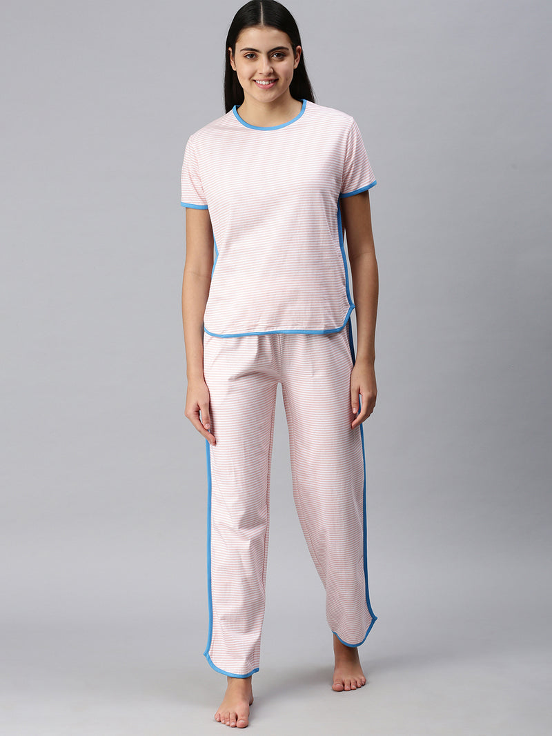 De Moza Ladies Printed Pyjama Set Crystal Pink