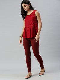 De Moza Ladies Churidar Leggings Solid Cotton Dark Maroon - De Moza