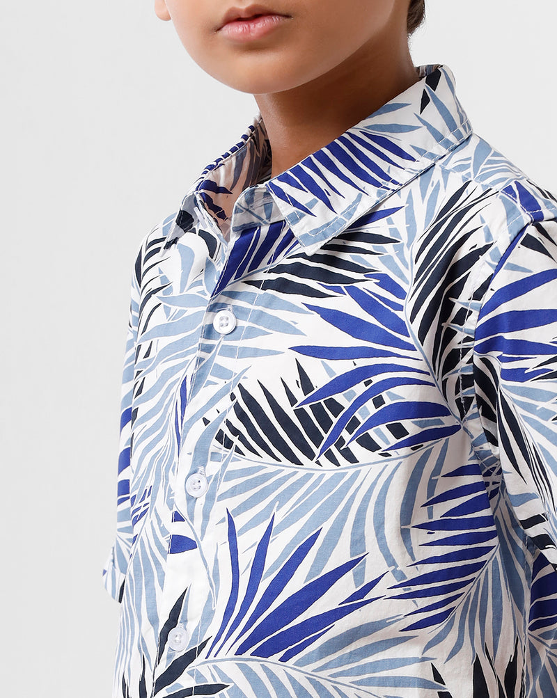 Kids – Boys Printed Shirt Mint White