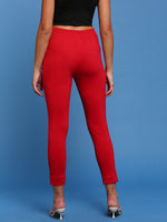 De Moza Womens Cigarette Pant Solid Cotton True Red - De Moza