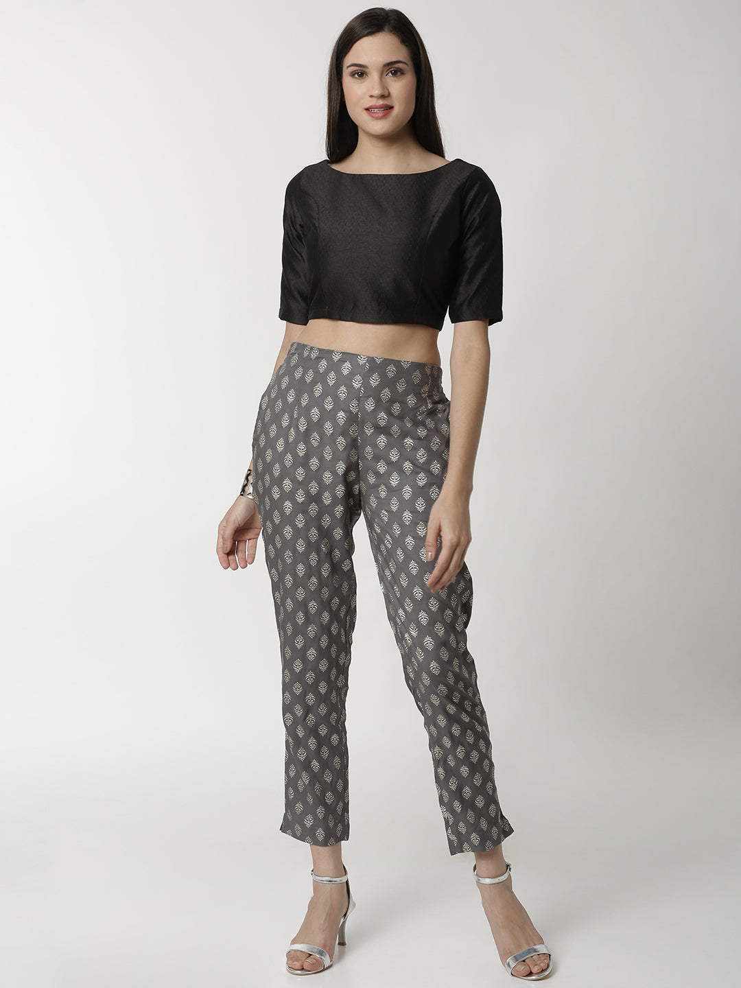 De Moza Women's Printed Cigarette Pant Grey - De Moza (4359034798143)