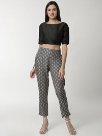 De Moza Women's Printed Cigarette Pant Grey - De Moza (4359034798143)